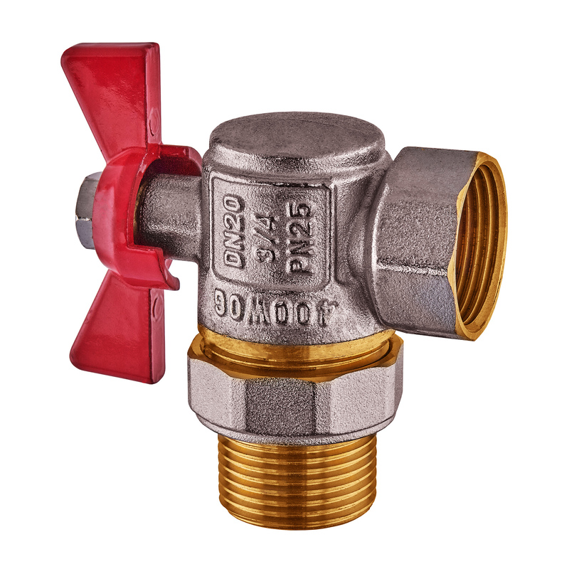 Кран с американкой угловой Waterpro WP400-20FMW-L - 3/4" ручка "бабочка" красная