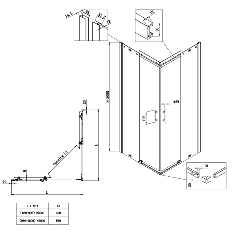 Душевая кабина без поддона Koer SR SC03-90x90x200-TR-01 прозрачное стекло Easy Clean 6мм, хром (KR5