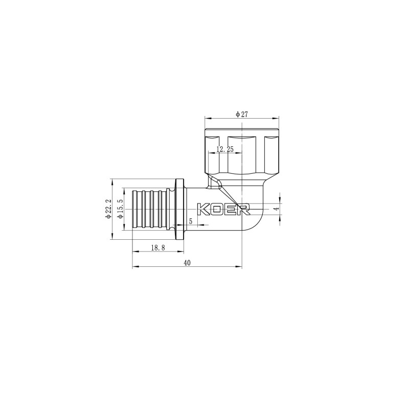 Уголок переходной с ВР Koer KA.L06F-16 - 16(2.2mm) x 1/2"F