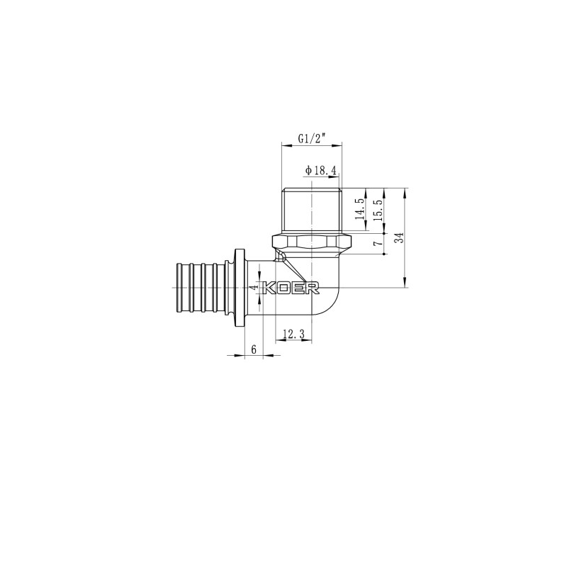 Уголок переходной с НР Koer KA.L06M-20 - 20(2.8mm) x 1/2"M