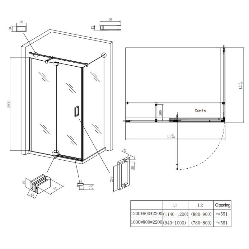 Душевая кабина без поддона Koer SR SC02-100x80x200-TR-01 прозрачное стекло Easy Clean 8мм, хром (KR