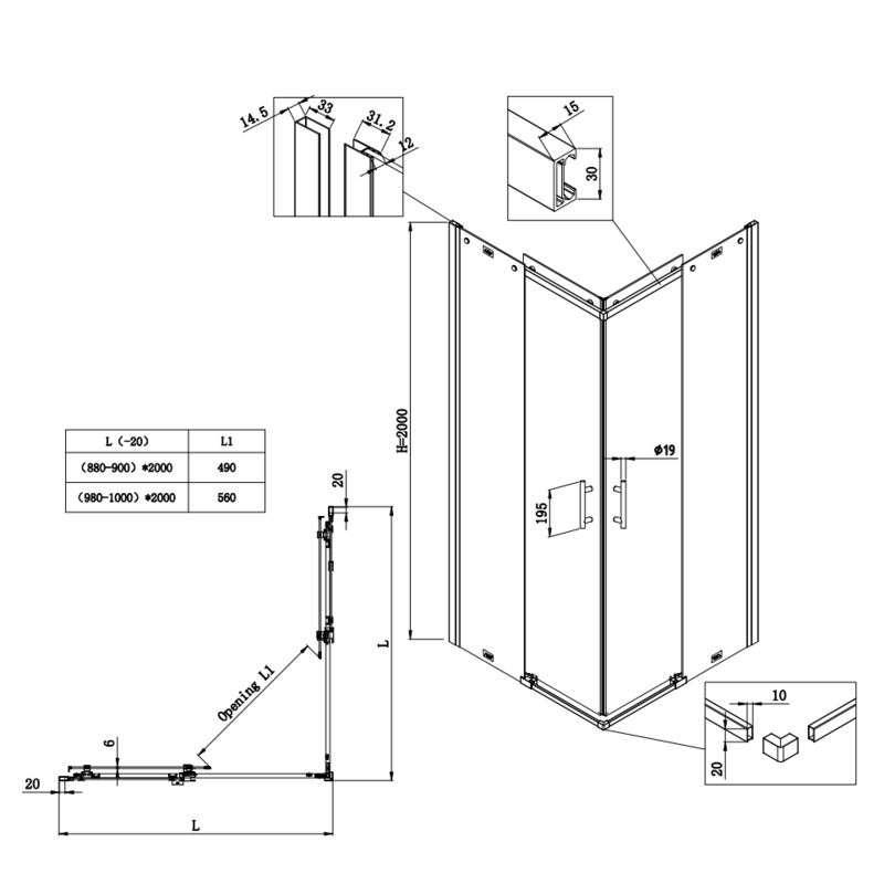 Душевая кабина без поддона Koer SR SC03-100x100x200-TR-01 прозрачное стекло Easy Clean 6мм, хром (K
