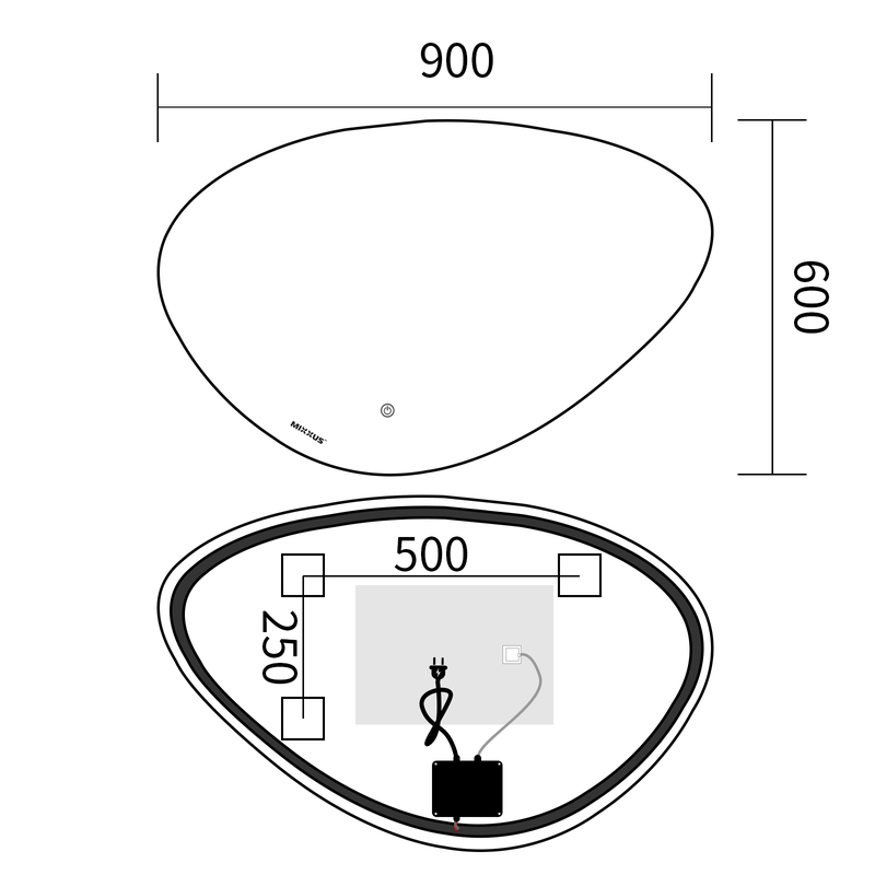 Зеркало Mixxus Premium DIVERSE MA01-90x60-REVERSE (LED Touch, Anti-fog, димер (3-6,5kK))