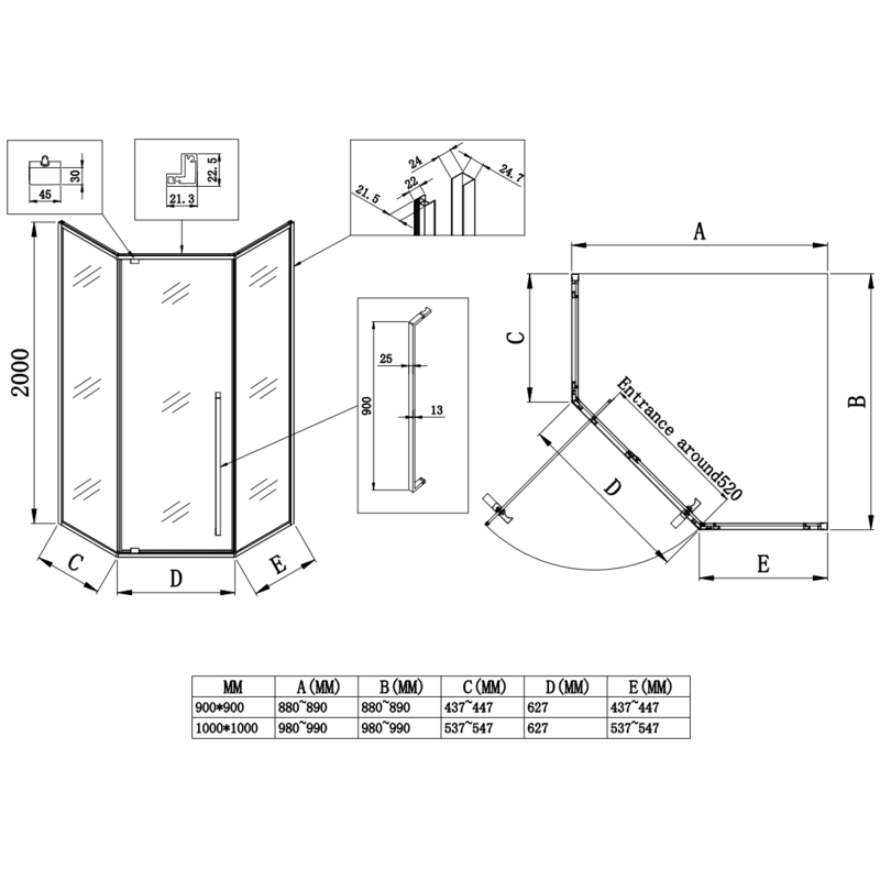 Душевая кабина без поддона Koer SR SC06-100x100x200-TR-01 прозрачное стекло Easy Clean 8мм, хром (K