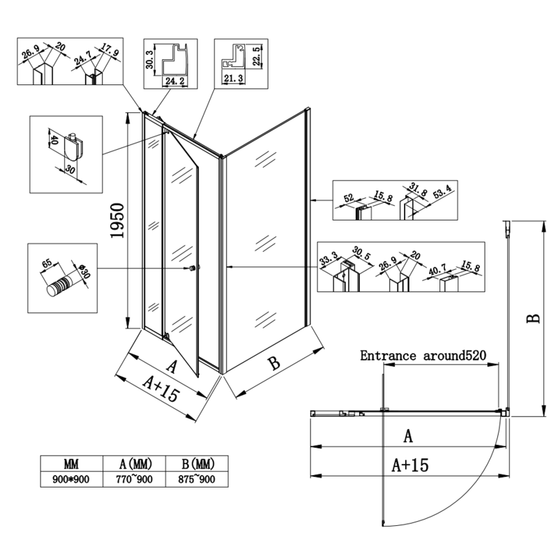 Душевая кабина без поддона Koer SR SC05-90x90x195-TR-01 прозрачное стекло Easy Clean 6мм, хром (KR5