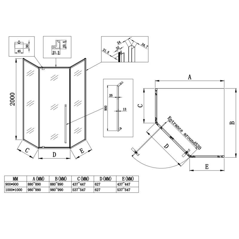 Душевая кабина без поддона Koer SR SC06-90x90x200-TR-01 прозрачное стекло Easy Clean 8мм, хром (KR5