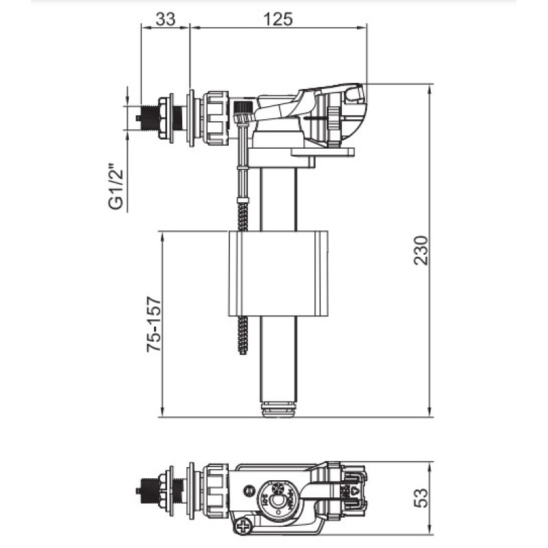 Арматура наполнительная Koer KT-0105-1/2" с боковым подвод., латун. резьба 1/2"