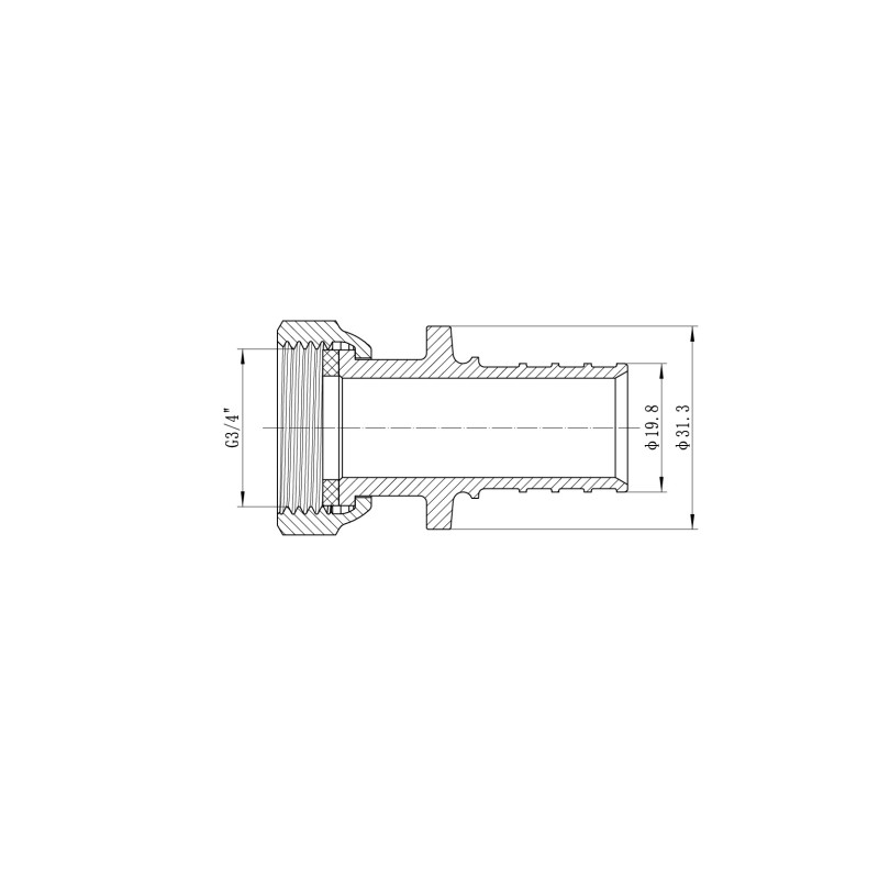 Переходник с накидной гайкой под плоское уплотнение Koer KA.A08F-25S - 25(3.5mm) x 3/4"F