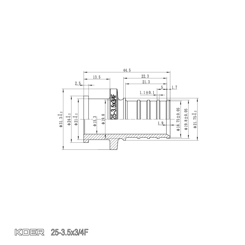 Переходник с накидной гайкой под плоское уплотнение Koer KA.A08F-25S - 25(3.5mm) x 3/4"F