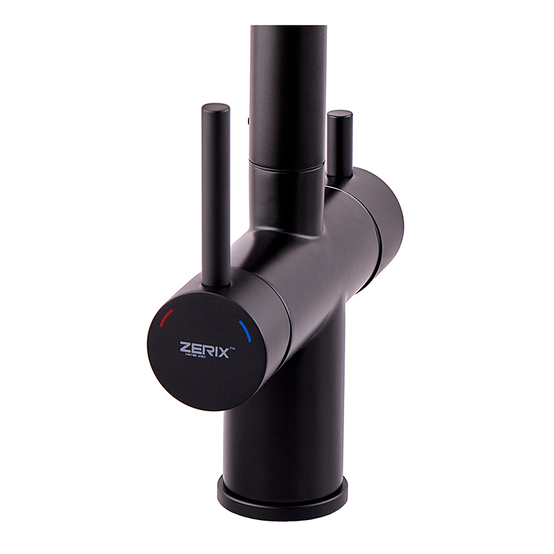 Смеситель кухонный на две воды Zerix LUX-024 Black с выдвижной лейкой (нерж. сталь)