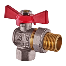Кран с американкой угловой Waterpro WP400-15FMW-L - 1/2" ручка "бабочка" красная