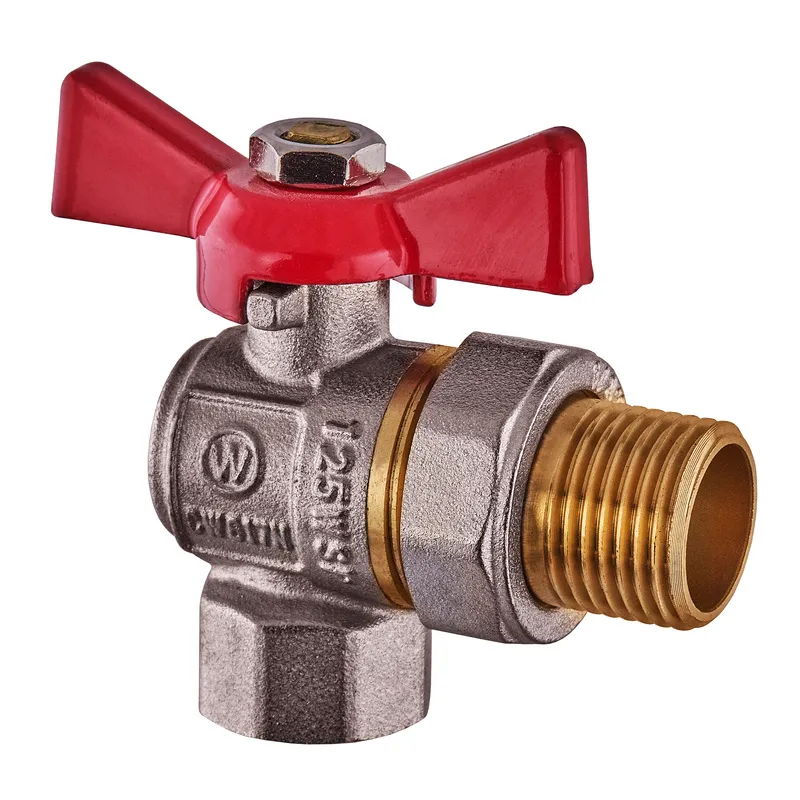 Кран с американкой угловой Waterpro WP400-15FMW-L - 1/2" ручка "бабочка" красная