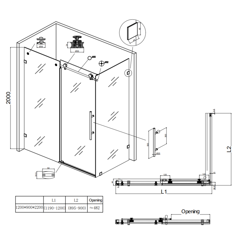 Душевая кабина без поддона Koer SR SC07-120x90x200-TR-01 прозрачное стекло Easy Clean 8мм, хром (KR