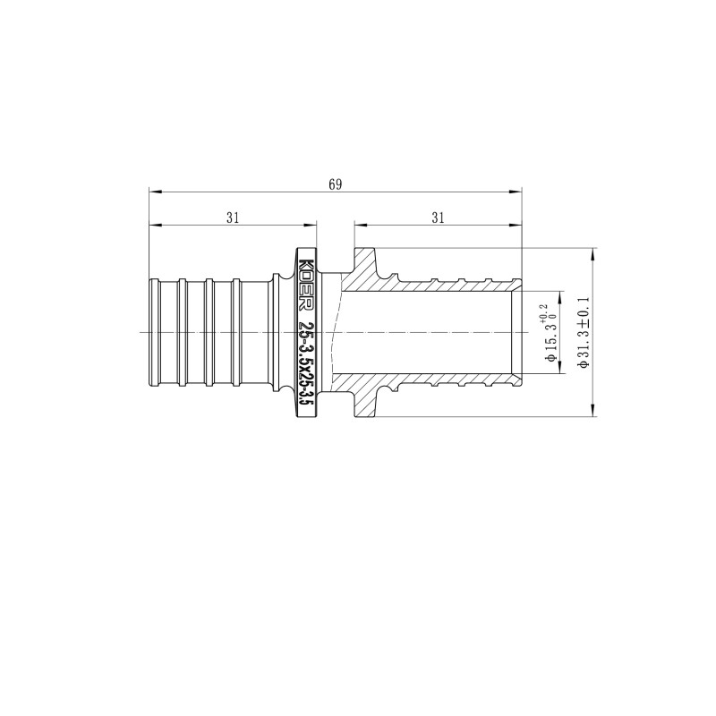 Муфта соединительная равнопроходная Koer KA.С25 - 25(3.5mm) x 25(3.5mm)