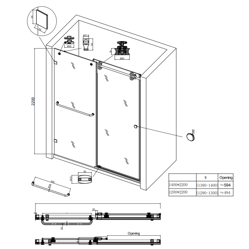 Дверь в нишу Koer SR SD06-140x220-TR-07 прозрачное стекло Easy Clean 8мм, графит