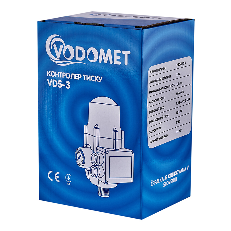 Контроллер давления Vodomet VDS-3 электронный для насоса до 1,1 кВт, угловой 1", с кабелем