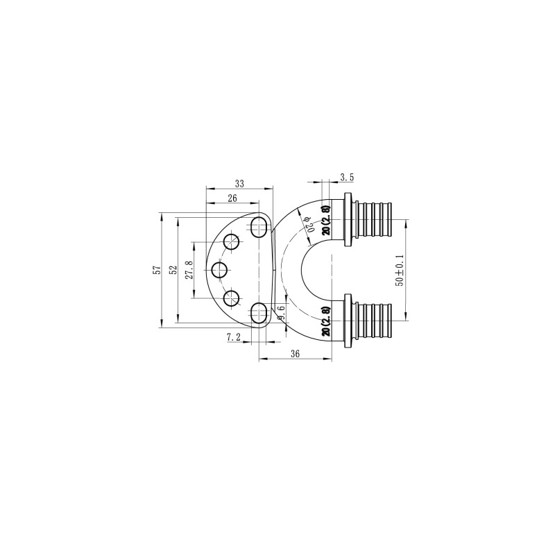 Уголок настен. з сквозным проходом и ВР Koer KA.LW20-06F-20 - 20(2.8mm) x 1/2"F x 20(2.8mm) (KR4883