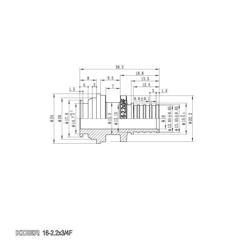 Переходник под евроконус с накидной гайкой Koer KA.A08F-16E - 16(2.2mm) x 3/4"F