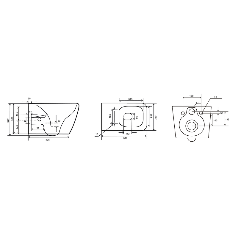 Унитаз-биде подвесной Mixxus Premium QUADRO-1301-R 510x350x345mm система смыва RIMLESS