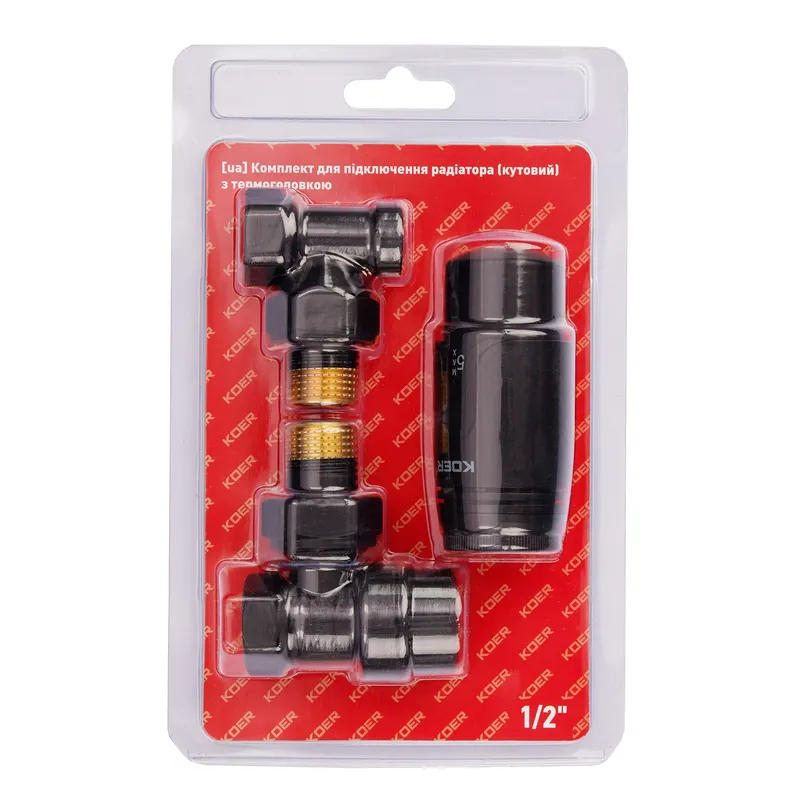 Комплект для подключения радиатора Koer SET-24.Black - 1/2'' угловой с термоголовкой