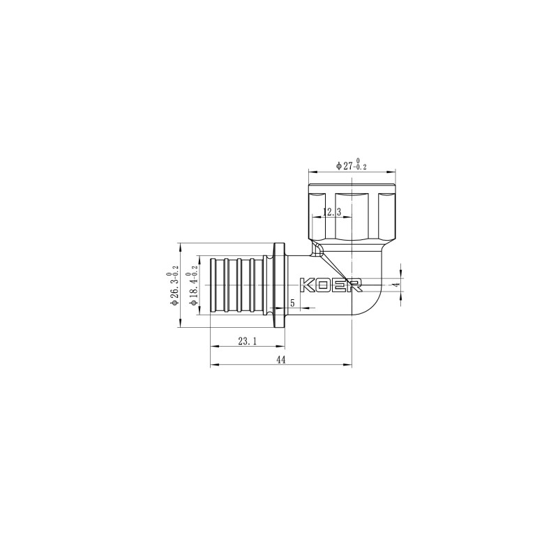 Уголок переходной с ВР Koer KA.L06F-20 - 20(2.8mm) x 1/2"F