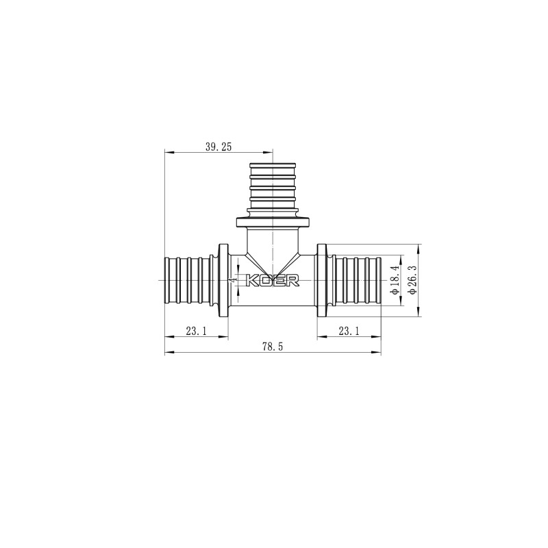Тройник равнопроходной Koer KA.T20 - 20(2.8mm) x 20(2.8mm) x 20(2.8mm)