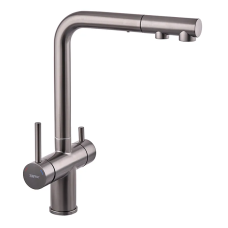 Смеситель кухонный на две воды Zerix LUX-024 Graphite с выдвижной лейкой (нерж. сталь)