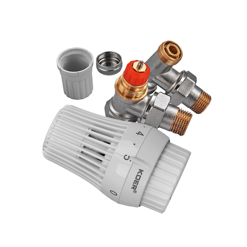 Комплект для подключения радиатора Koer SET-23 - 1/2'' угловой с термоголовкой, кликовый крепеж (KR