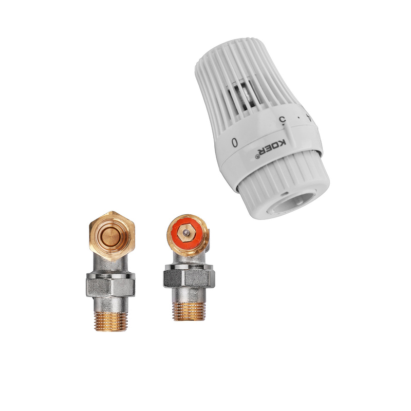 Комплект для подключения радиатора Koer SET-23 - 1/2'' угловой с термоголовкой, кликовый крепеж (KR