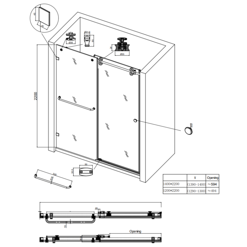 Дверь в нишу Koer SR SD06-120x220-TR-01 прозрачное стекло Easy Clean 8мм, хром