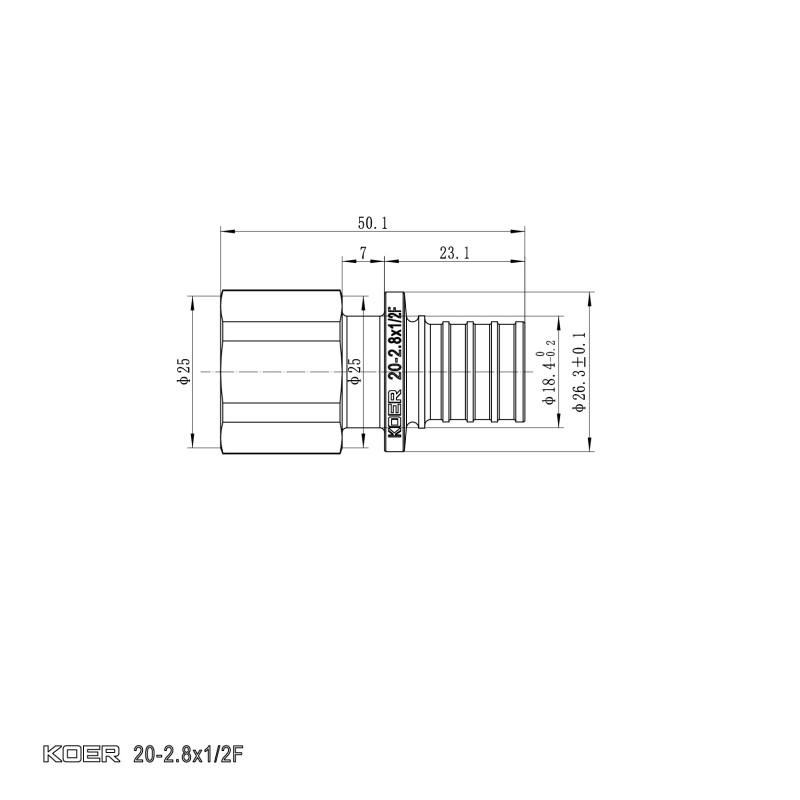 Переходник с ВР Koer KA.A06F-20 - 20(2.8mm) x 1/2"F
