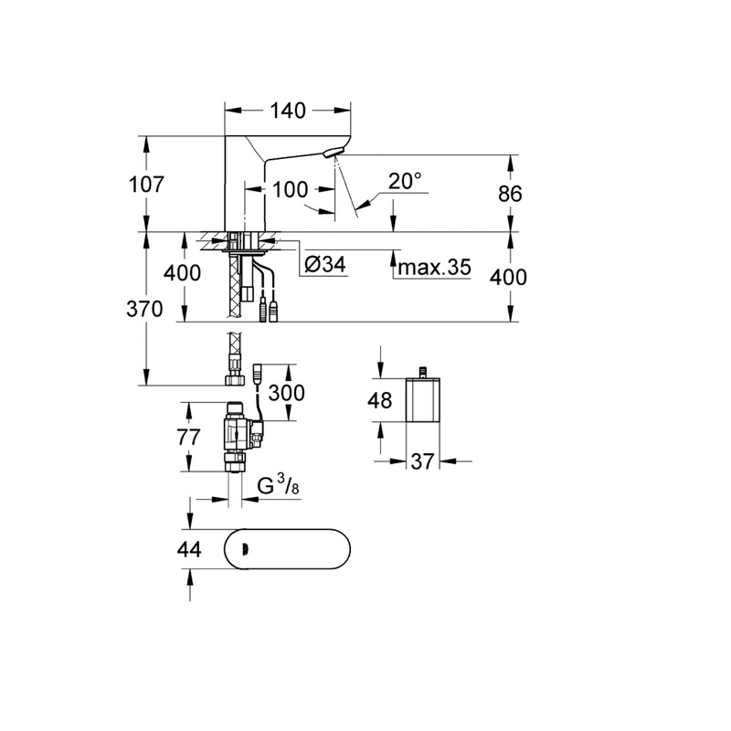 Смеситель бесконтактный для умывальника без смешивания, 6V Grohe Euroeco Cosmopolitan E