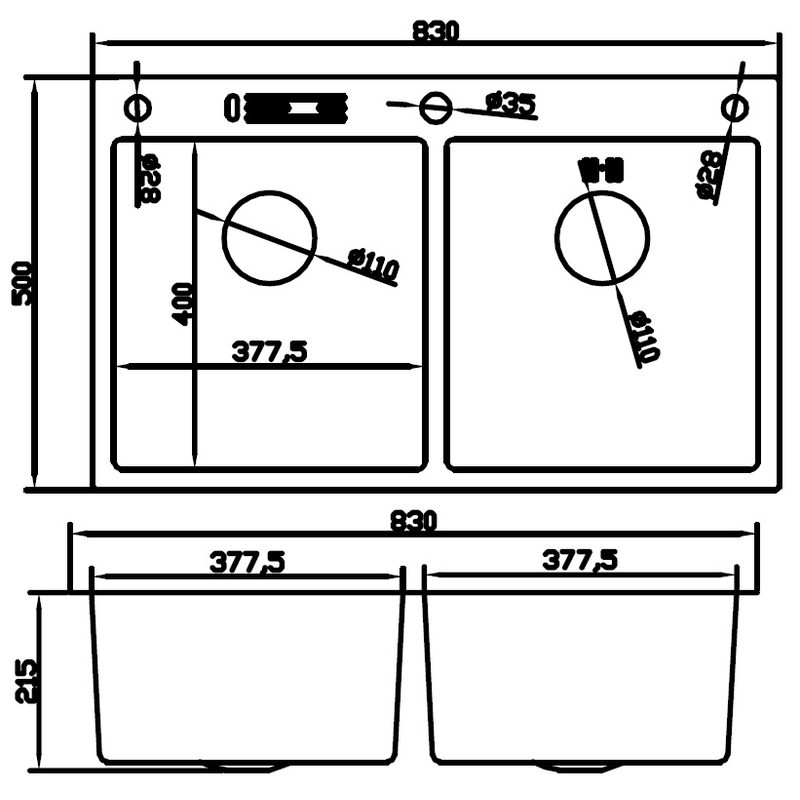 Мойка из нержавеющей стали MIXXUS MH8350-DK NANO-SILVER (3.0/0.8) цвет нержавейка