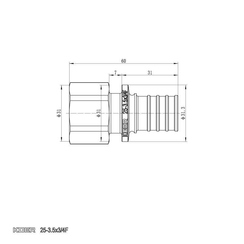 Переходник с ВР Koer KA.A08F-25 - 25(3.5mm) x 3/4"F