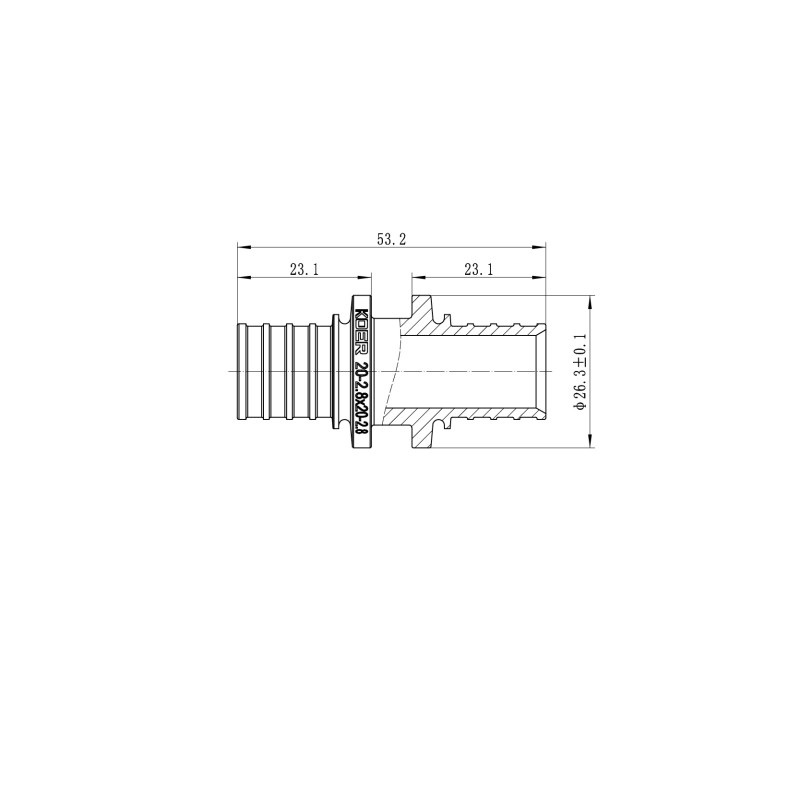 Муфта соединительная равнопроходная Koer KA.С20 - 20(2.8mm) x 20(2.8mm)