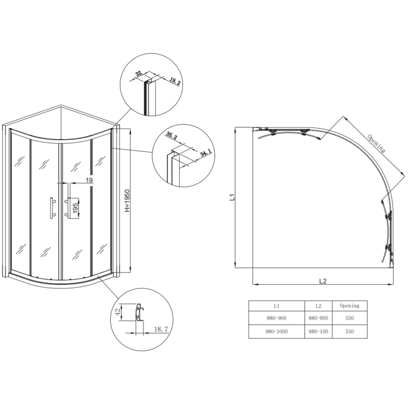 Душевая кабина без поддона Koer SR SC04-90x90x195-TR-07 прозрачное стекло Easy Clean 5мм, графит (K
