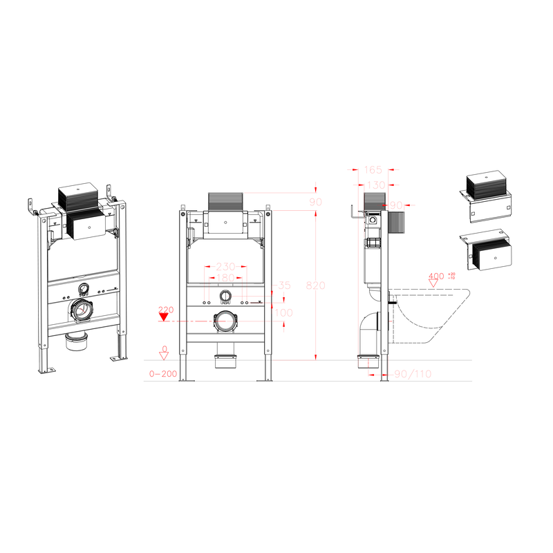 Установка для подвесного унитаза Koer KT-0403 500x165x820mm без панели смыва