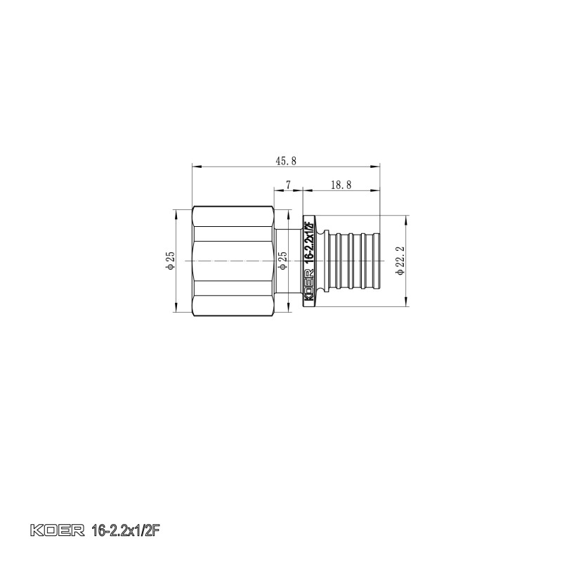 Переходник с ВР Koer KA.A06F-16 - 16(2.2mm) x 1/2"F
