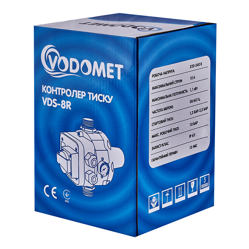 Контроллер давления Vodomet VDS-8R электронный для насоса до 1,1 кВт, 1", с кабелем и розеткой (VO4