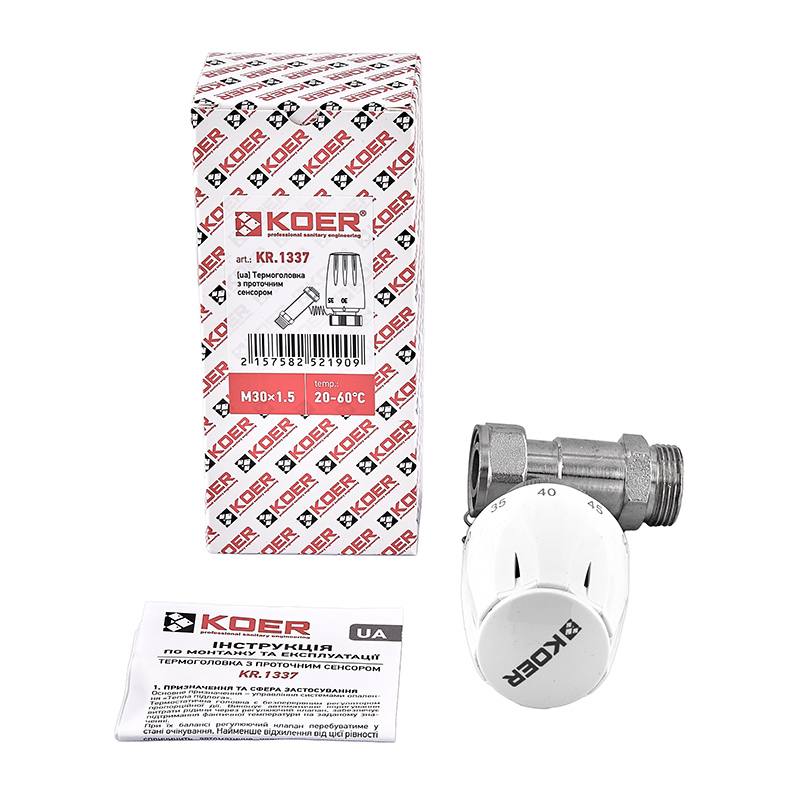 Термоголовка Koer KR.1337 – M30x1.5 с проточным сенсором