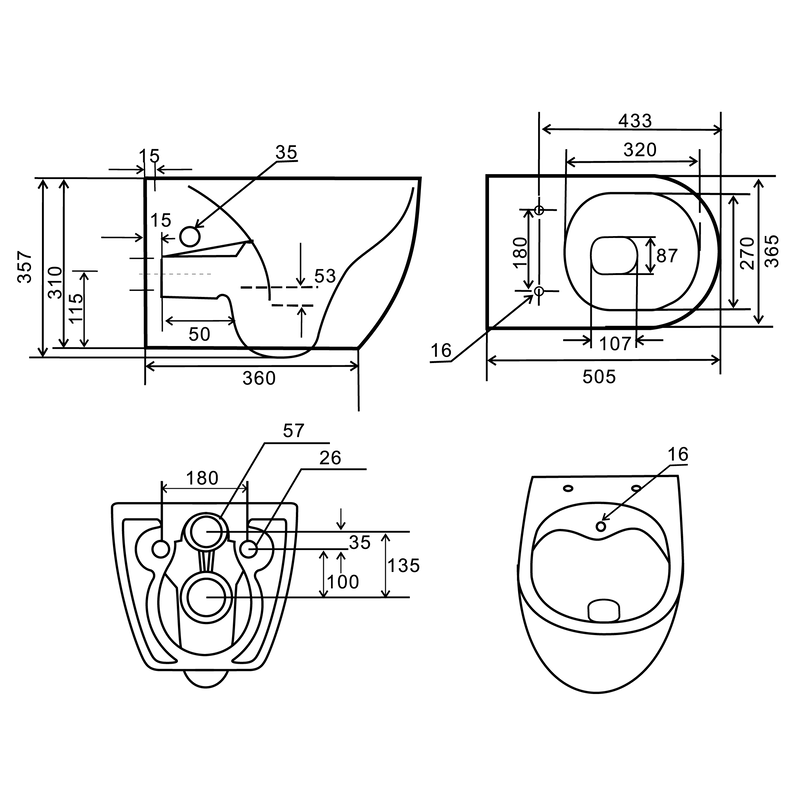 Унитаз-биде подвесной Mixxus Premium ELLIPSE-1301-R 500x365x350mm система смыва RIMLESS