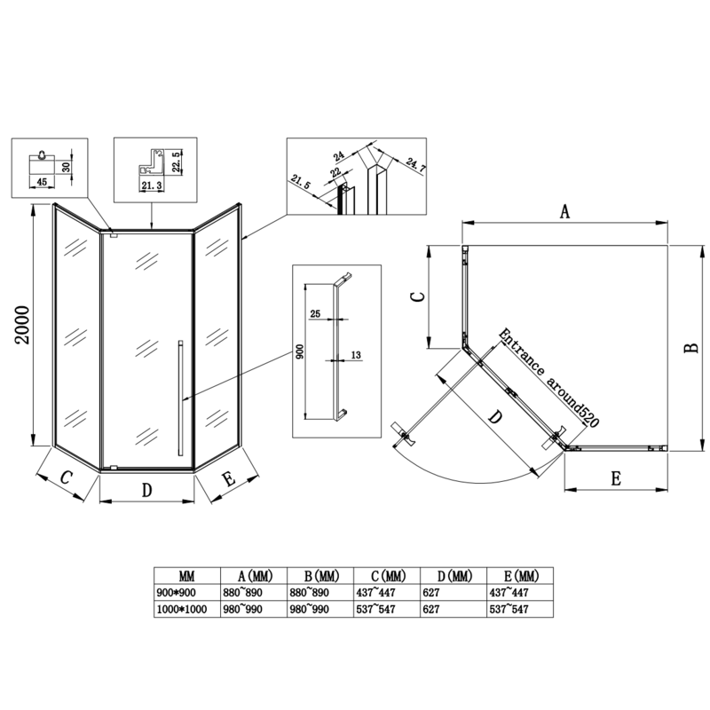 Душевая кабина без поддона Koer SR SC06-90x90x200-TR-07 прозрачное стекло Easy Clean 8мм, графит (K