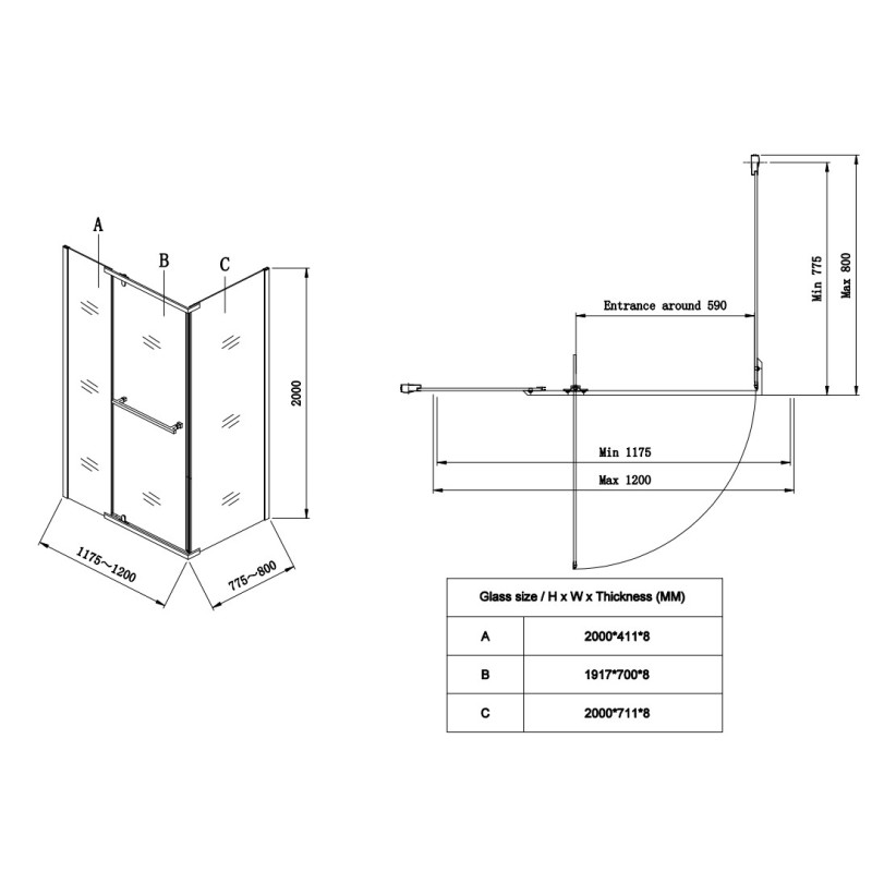 Душевая кабина без поддона Koer SR SC01-120x80x200-TR-01 прозрачное стекло Easy Clean 8мм, хром (KR