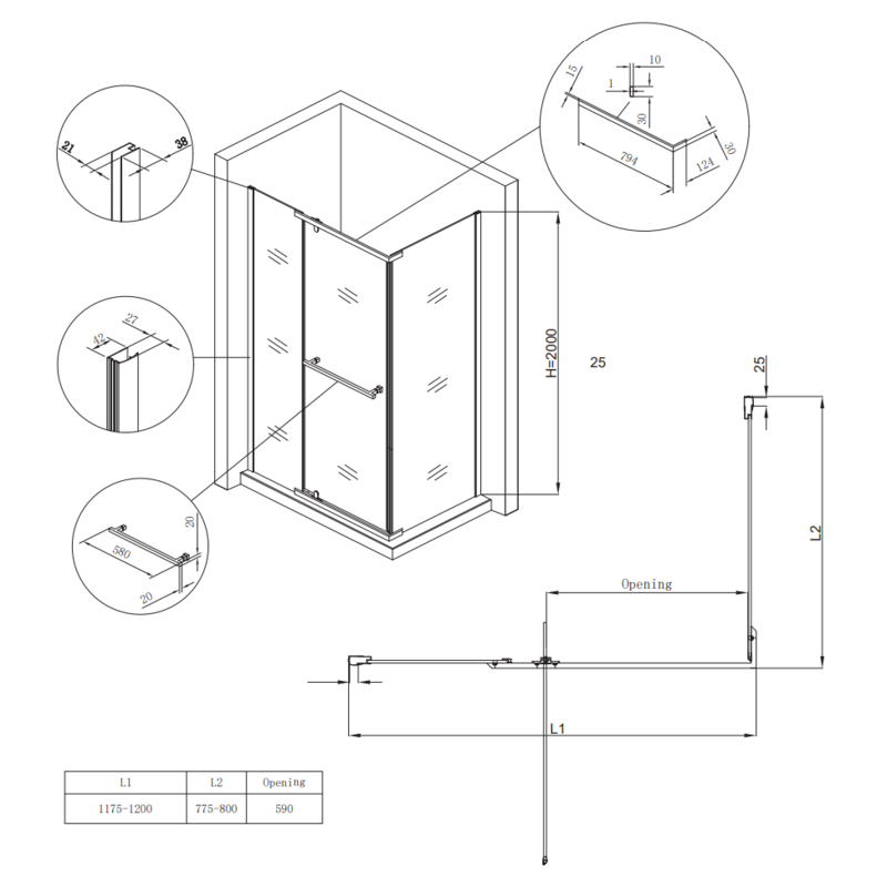 Душевая кабина без поддона Koer SR SC01-120x80x200-TR-01 прозрачное стекло Easy Clean 8мм, хром (KR