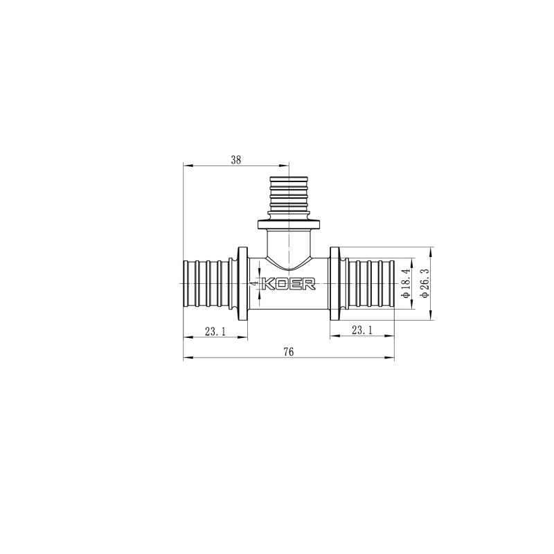 Тройник переходный Koer KA.T20-16-20 - 20(2.8mm) x 16(2.2mm) x 20(2.8mm)