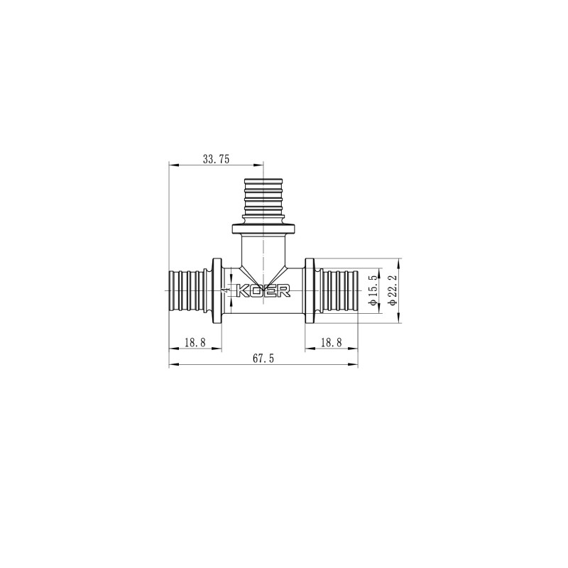 Тройник равнопроходной Koer KA.T16 - 16(2.2mm) x 16(2.2mm) x 16(2.2mm)