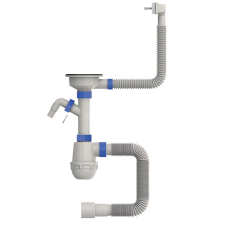 Сифон для кухни Mixxus SK-05-WH 3 1/2"x40 с пластиковой сеткой, отводом для стиральной машины, гибк