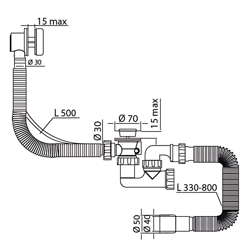 Сифон для ванны Mixxus SV-02-B с ревизией, перелив "автомат" (ручка хром)