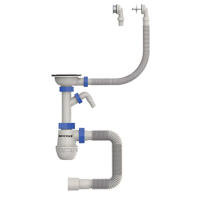 Сифон для кухни Mixxus SK-07-B 3 1/2"x40 с нерж.сеткой, отводом для стиральной машины, гибким круг.