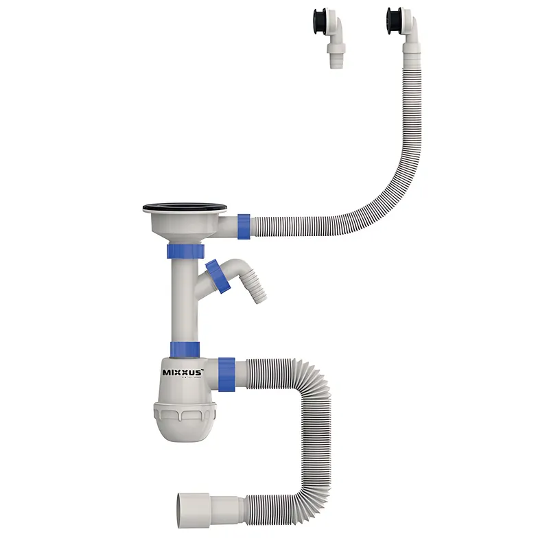 Сифон для кухни Mixxus SK-06-BL 3 1/2"x40 с пластиковой сеткой, отводом для стиральной машины, гибк